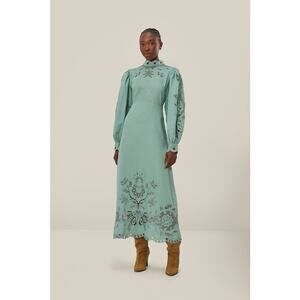 Farm Rio Broderie Anglaise Linen and Cotton Midi Dress